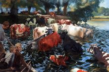 Claus - Cows Crossing The Lys River - Oil Painting Reproduction at overstockArt.com Claus - Cows Crossing The Lys River - Oil Painting Reproduction at overstockArt.com