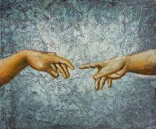 Michelangelo, Creation of Adam (Interpretation) Reproduction Oil Painting at overstockArt.com Michelangelo, Creation of Adam (Interpretation) Reproduction Oil Painting at overstockArt.com