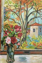 Bouquet of Flowers in Front of a Window in Saint-Bernard, Suzanne Valadon Reproduction at overstockArt.com