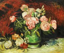 Bowl with Peonies and Roses - Vincent van Gogh at overstockArt.com