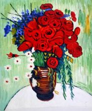 Vase with Daisies and Poppies - Vincent Van Gogh at overstockArt.com
